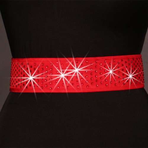 Women girls red fuchsia hot pink competition ballroom dancing sashes with diamond for women girls kids waltz tango sparkle waistband for female